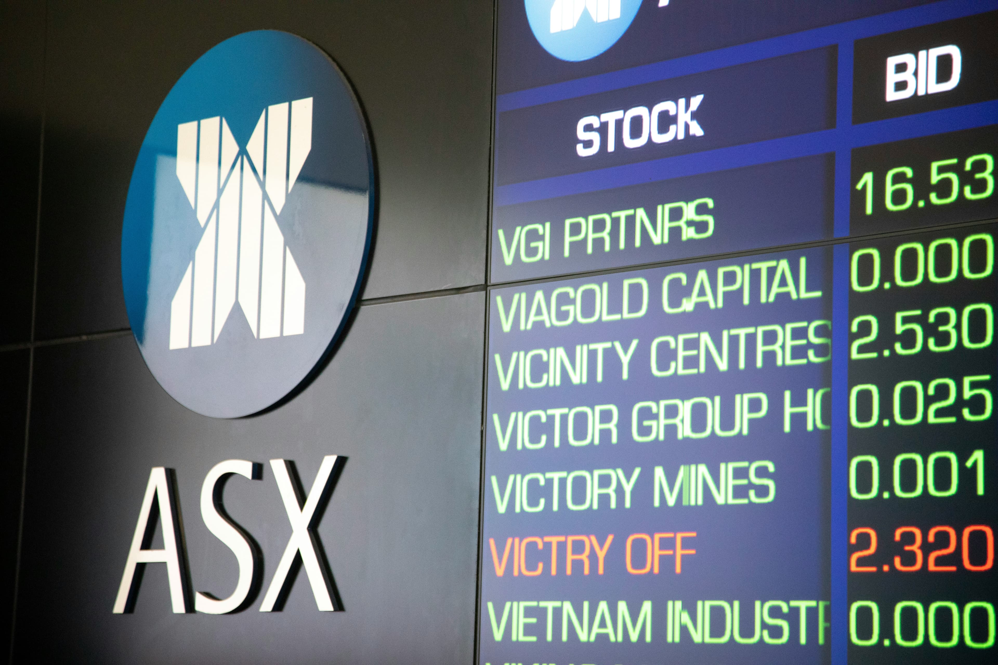 Close-up of a stock ticker display showing live market numbers